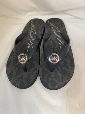 MICHAEL KORS Women's BLACK Jet Set Signature  Flip Flop THONG SANDALS, size 7